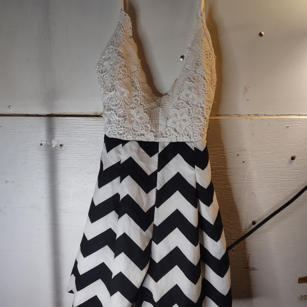 Elegant Black and White Chevron Lace Romper